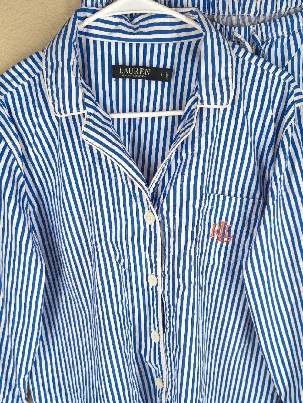 Lauren Ralph Lauren Blue and White Striped Pajama Set Size Large